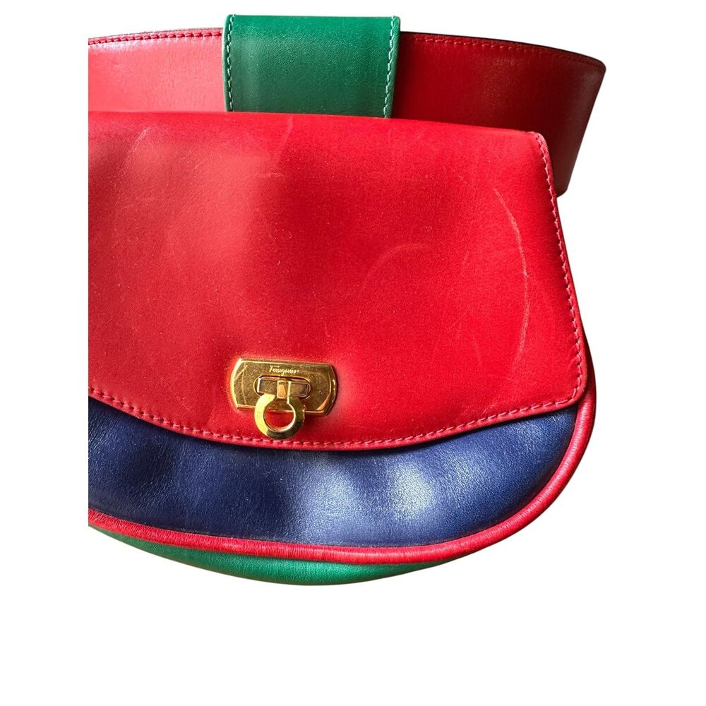 SALVATORE FERRAGAMO Gancini Leather Colorblock Belt Bag VINTAGE - Picture 5 of 6